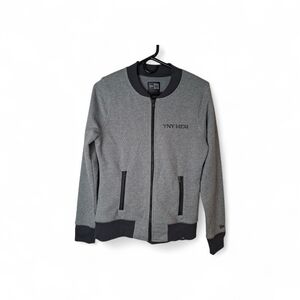 New Era Women's Grey Bomber Jacket with Black Accents Size M